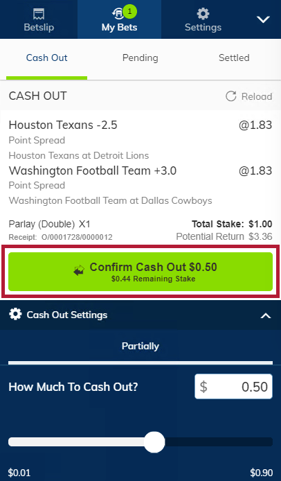 Cash out live betting rules sportsbook free bet promo
