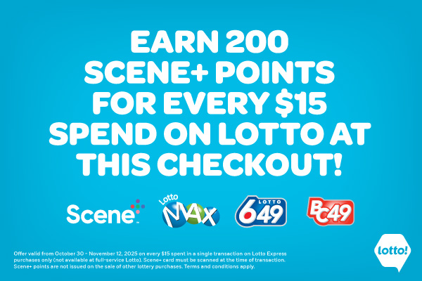 Earn 200 Scene+ Points for every $15 spend at Lotto Express