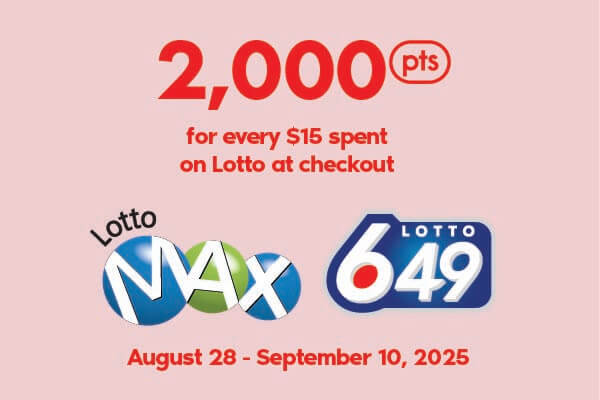 Earn 2,000 PCO points for every $15 spend on Lotto Express
