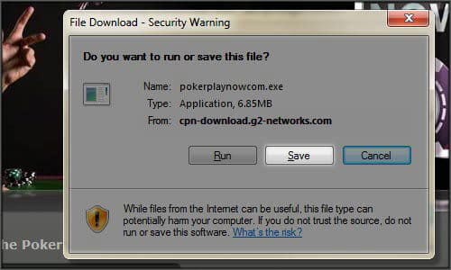 Screen shot of a file download security warning with save highlighted