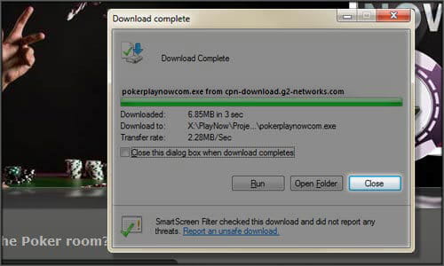 Screen shot of the download complete screen with close highlighted