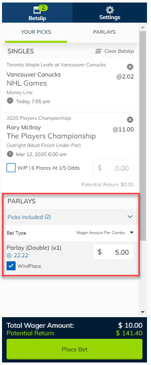 parlay bet placed