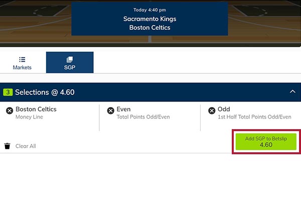 Add SGP to betslip highlighted
